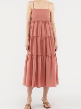 HYFVE Mauve Pink Fairy Tiered Relaxed Sleeveless Whimsy Boho Lined Maxi Dress